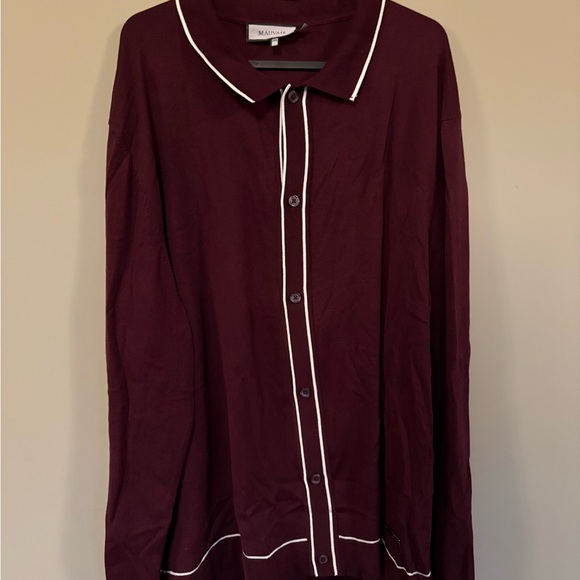 Mauvais UK Maroon Men's Button Up Shirt with White Trim - Picture 2 of 4
